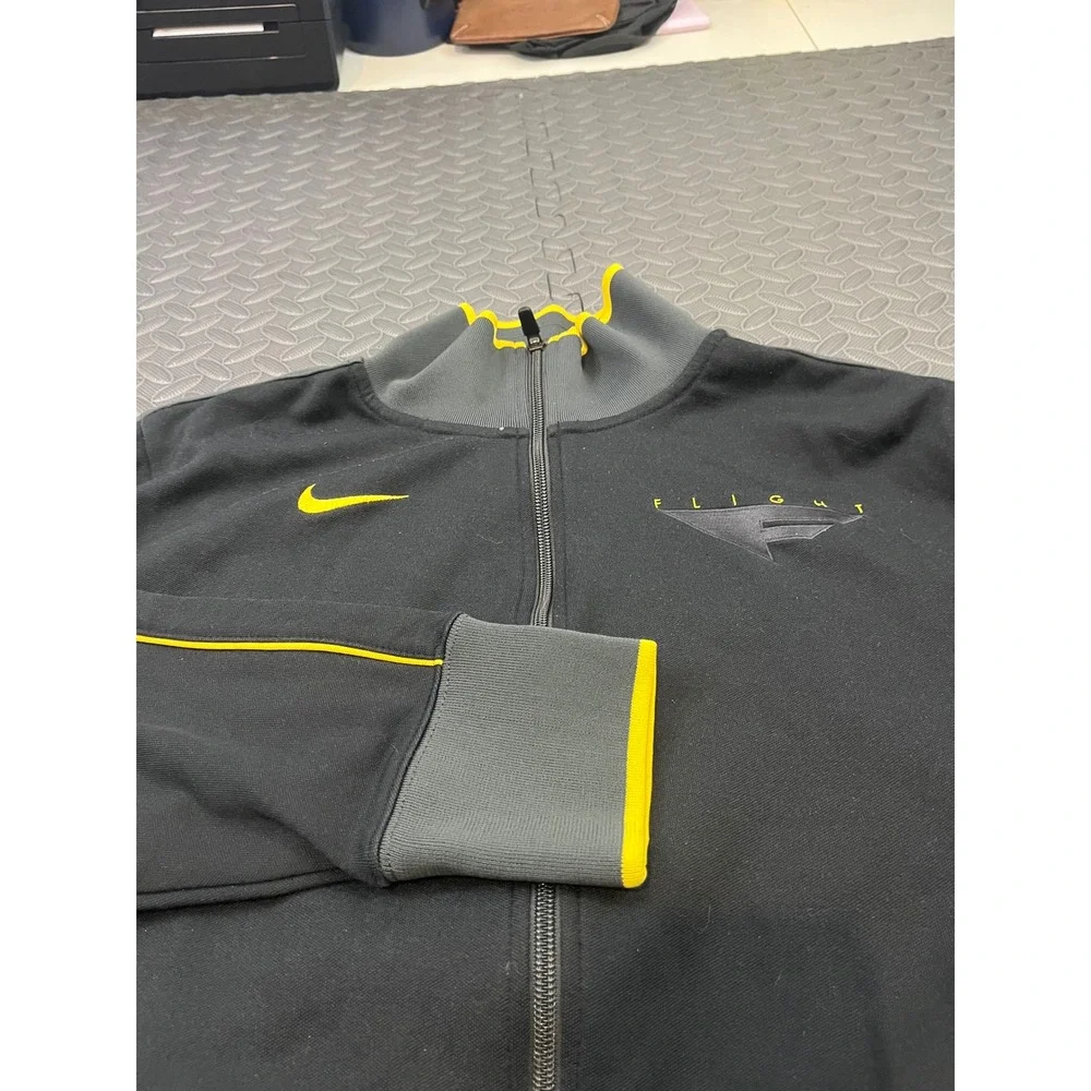 Nike Flight Track Jacket Mens L‎ Black Gray Yellow Full Zip Swoosh Sportswear